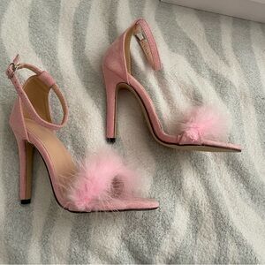 Pink Feathered Women's Heels